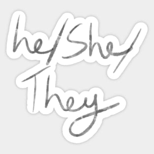 He/She/They Pronouns (black on purple) Sticker